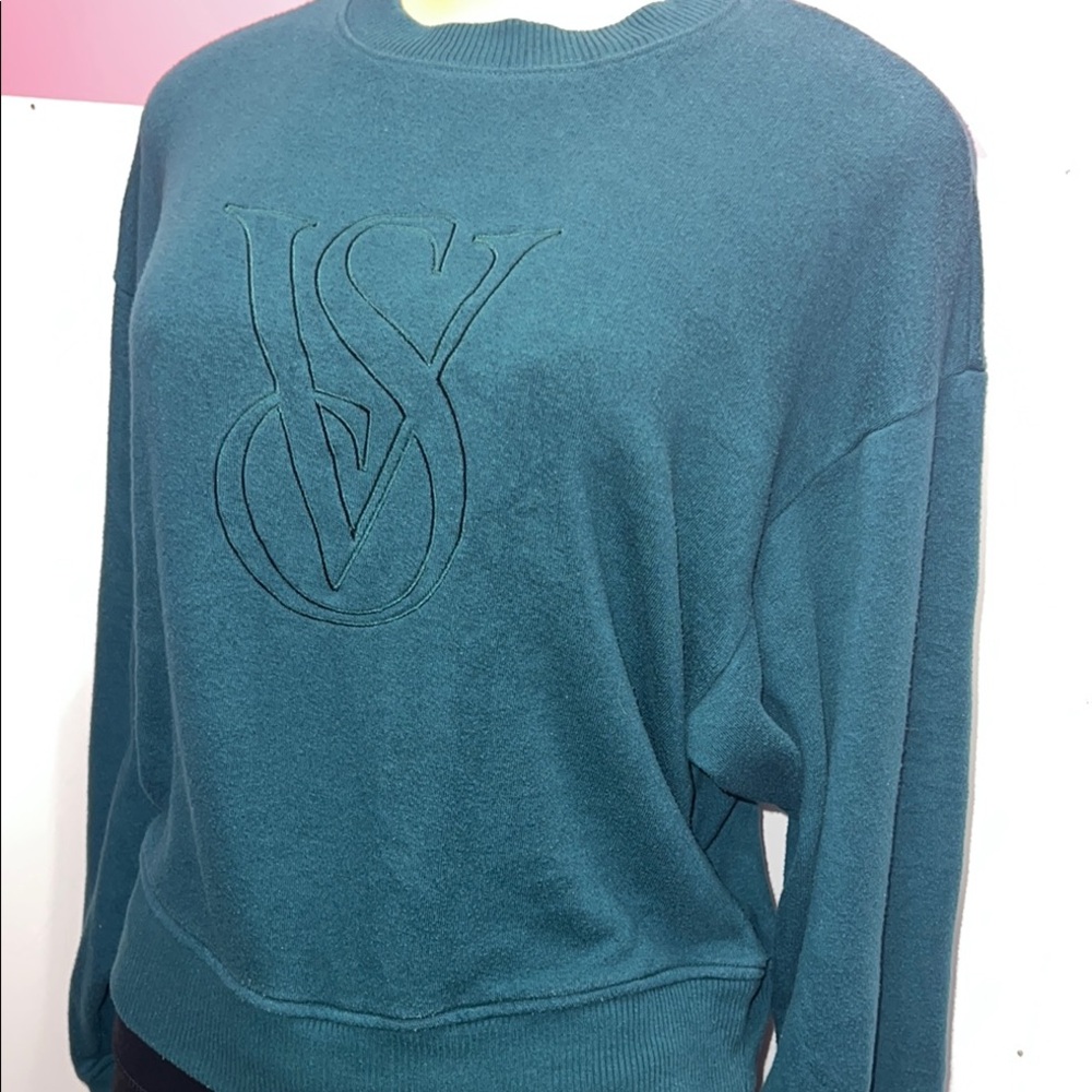 Victoria's Secret Green Crew Neck Sweater with‎ Ribbed Details ZS . XS